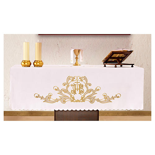 Toalha para altar 165x300 cm bordado dourado IHS 1