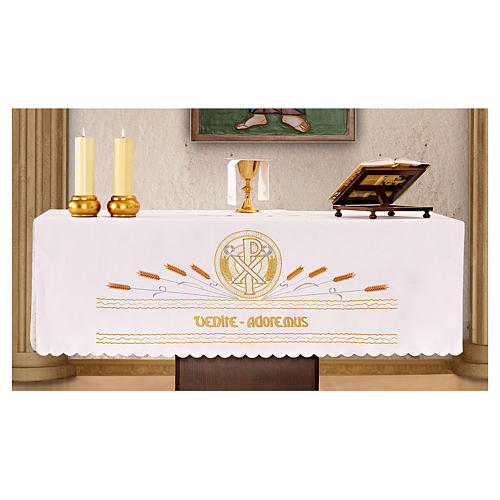 Mantel de altar 165x300 cm espigas estilizadas y símbolo PAX 1