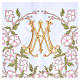 Mantel de altar 165x300 cm flores rosas y Santísimo Nombre de María s2