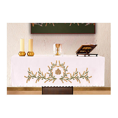 Mantel de altar 165x300 cm espigas de trigo verde y oro. 1