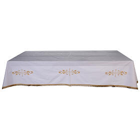 Toalha de altar 100% algodão 250x150 cm com trigo e cruzes dourados