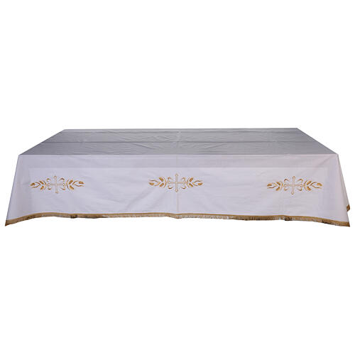 Toalha de altar 100% algodão 250x150 cm com trigo e cruzes dourados 1
