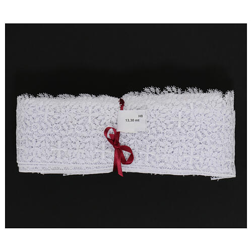 Koronka zaobrębiona biała Makrama haft krzyż grecki i róże 8 cm euro/m 3