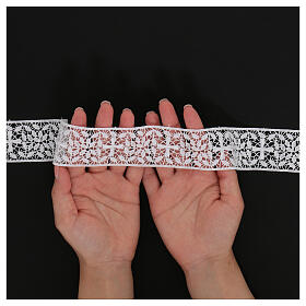 White lace trim Macrame embroidered Greek cross roses 4 cm euro/mt