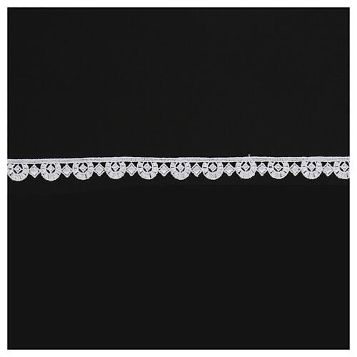 White lace border embroidery geometric motifs Macrame 2 cm USD/mt 1