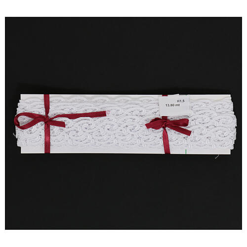 White lace band, macramé embroidery with curly pattern, 2 cm euro/m 3