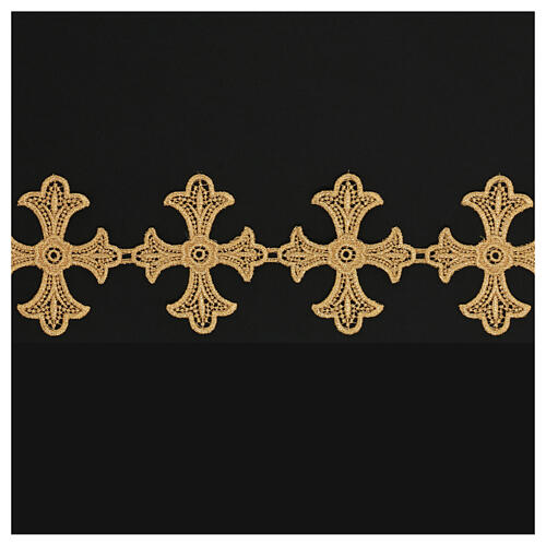 Golden lace ribbon trim crosses lily macrame 9 cm USD/mt 1