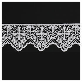 White lace trim, macramé embroidery with spikes and cross pattern, 10 cm euro/m