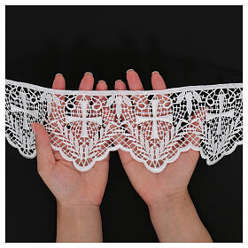 White lace trim, macramé embroidery with spikes and cross pattern, 10 cm euro/m