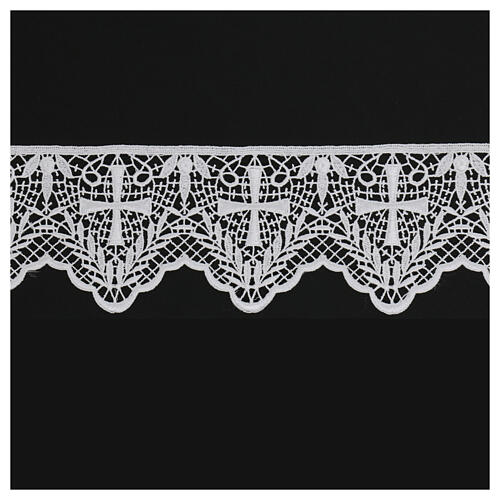 White lace trim, macramé embroidery with spikes and cross pattern, 10 cm euro/m 1