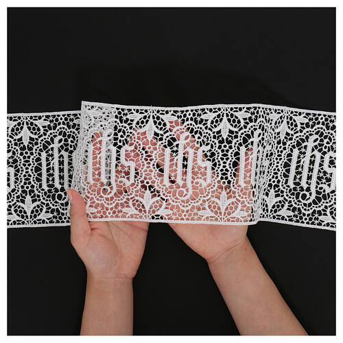 White lace band with IHS, macramé, 12 cm, euro/m 2