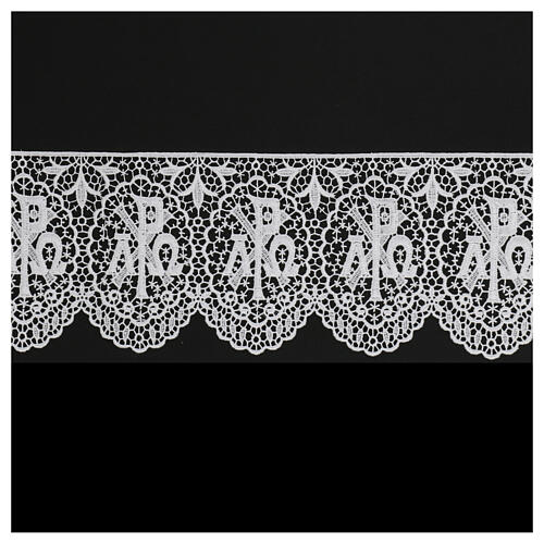 Macrame lace with scallop XP alpha omega white 14 cm USD/mt 1