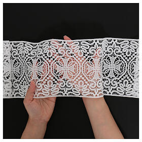 White macramé lace band, cross pattern, 15 cm, euro/m