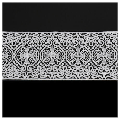 White macramé lace band, cross pattern, 15 cm, euro/m 1