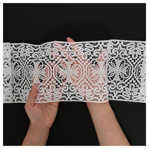 White macramé lace band, cross pattern, 15 cm, euro/m 2