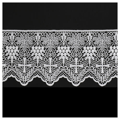 White macramé lace, spikes and cross, 16 cm, euros/m 1