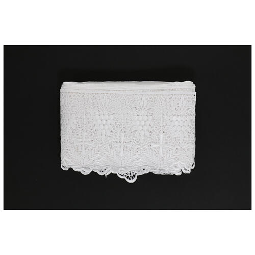 White macramé lace, spikes and cross, 16 cm, euros/m 3