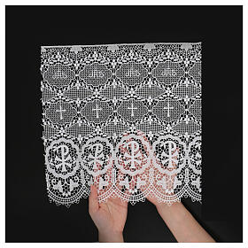 White macramé lace with Chi-Rho and honeycomb pattern, 35 cm, euros/m