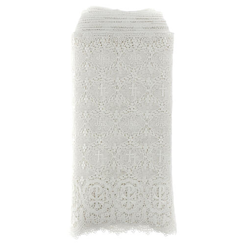 White macramé lace with Chi-Rho and honeycomb pattern, 55 cm 3