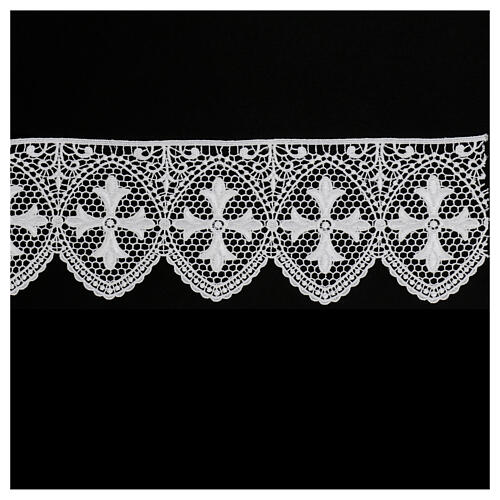 Macrame lace with white lily cross 12 cm USD/mt 1
