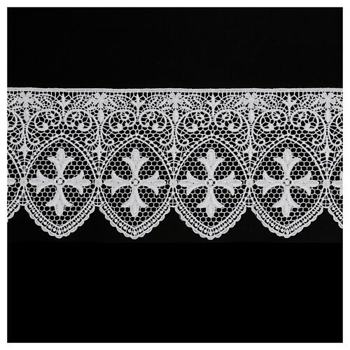 Macrame ecclesiastical lace with white lily cross 16 cm USD/mt