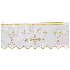 Border satin trim with embroidery of golden and silver chalice and JHS 21 cm euros/m