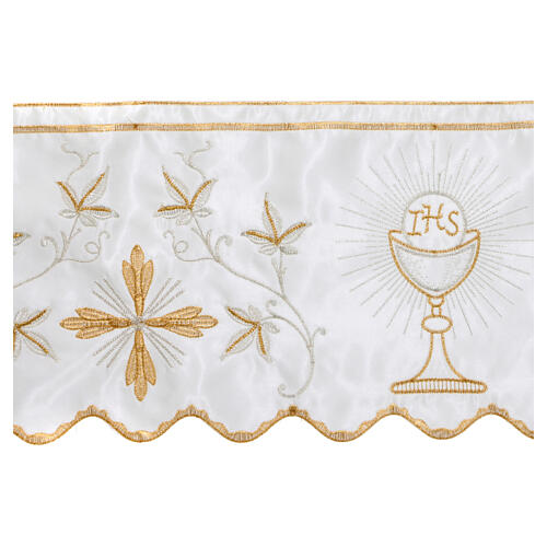 Border satin trim with embroidery of golden and silver chalice and JHS 21 cm euros/m 2