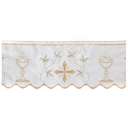 Border satin trim with embroidery of golden and silver chalice and JHS 21 cm euros/m 3