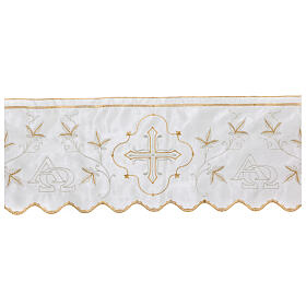 Border satin trim with embroidery of golden and silver alpha and omega 20 cm euros/m