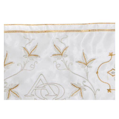 Border satin trim with embroidery of golden and silver alpha and omega 20 cm euros/m 2