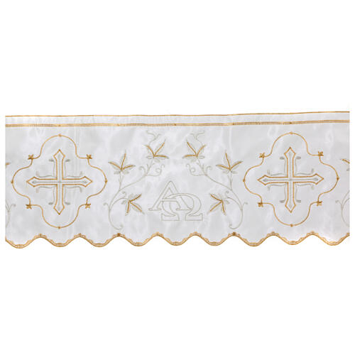 Border satin trim with embroidery of golden and silver alpha and omega 20 cm euros/m 3