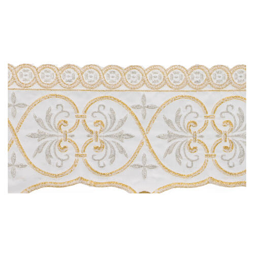 Border satin trim with embroidery of hearts and lilies pattern 13 cm euros/m 3