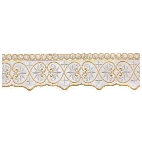 Raso decorato pizzo oro argento cuori giglio 13 cm euro/mt