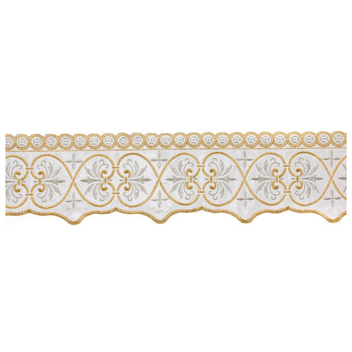 Golden lace trim decorated with golden satin wheat 14 cm euro/mt