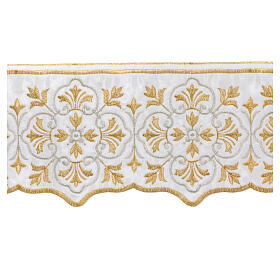 Border satin trim with golden and silver embroidered lily pattern 13 cm euros/m