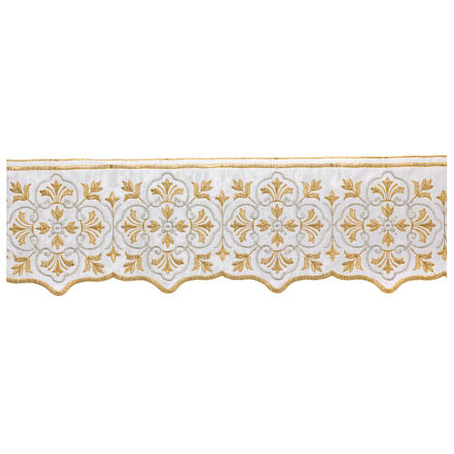 Border satin trim with golden and silver embroidered lily pattern 13 cm euros/m 1