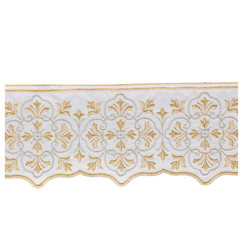 Border satin trim with golden and silver embroidered lily pattern 13 cm euros/m 3