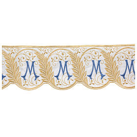 Marian border satin trim with light blue and golden embroidered spike pattern 15 cm euros/m