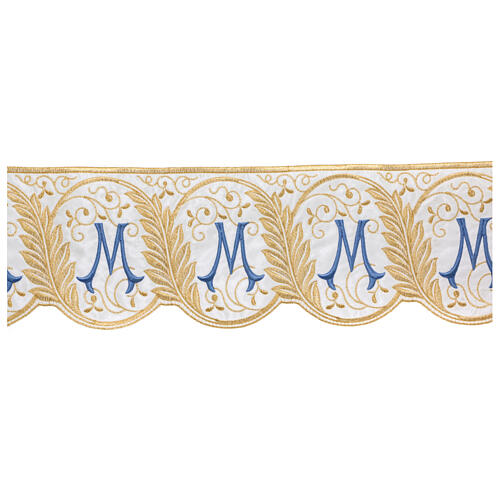 Marian border satin trim with light blue and golden embroidered spike pattern 15 cm euros/m 1