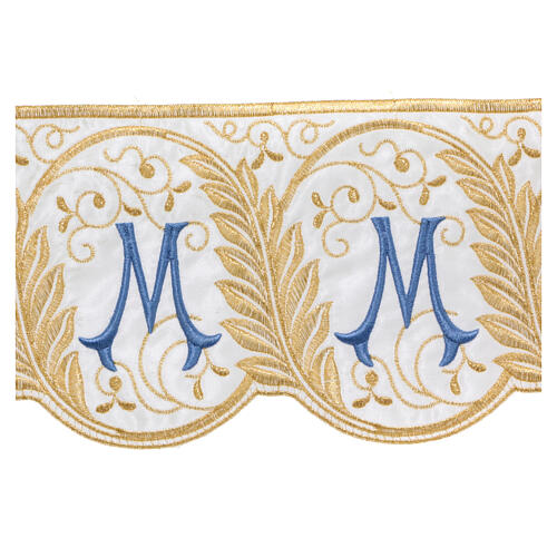 Marian border satin trim with light blue and golden embroidered spike pattern 15 cm euros/m 2