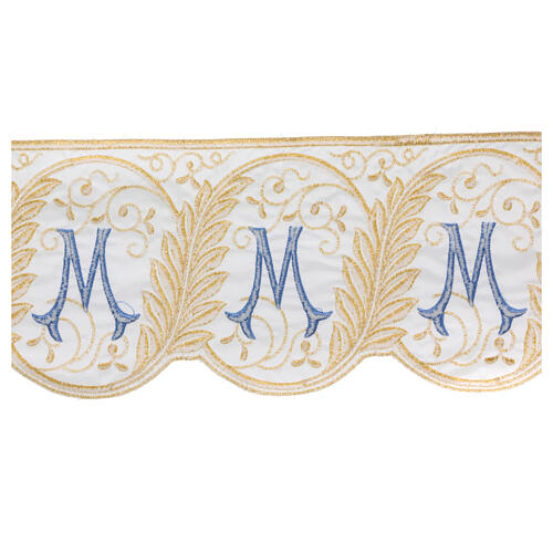 Marian border satin trim with light blue and golden embroidered spike pattern 15 cm euros/m 3