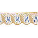 Marian border satin trim with light blue and golden embroidered spike pattern 15 cm euros/m s1