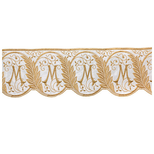 Marian trim satin white silk embroidery only gold 15 cm euro/mt 1