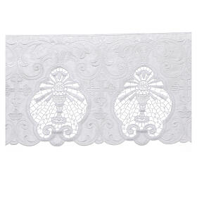 Satin blanc laiteux calice et JHS macramé 17 cm euros/m