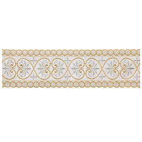 Satin decorative band with golden and silver embroidered heart pattern 12 cm euros/m