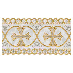 Satin decorative band with golden and silver embroidered pattern of the Maltese cross 12 cm euros/m