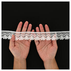 Spitzenband aus Köppelspitze, Netz- und Wellenmotiv, weiß, 4,5 cm, euro/mt