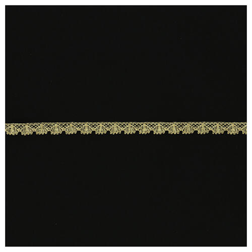 Spitzenband aus Köppelspitze, feine durchbrochene Motive, goldfarben, 1,5 cm, euro/mt 1