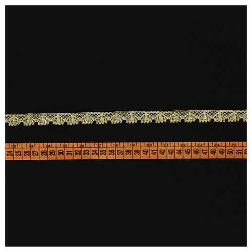 Spitzenband aus Köppelspitze, feine durchbrochene Motive, goldfarben, 1,5 cm, euro/mt 3