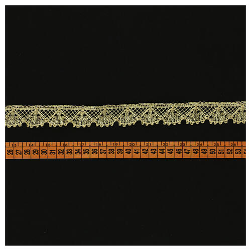 Golden lace trim decorated with golden satin wheat 14 cm euro/mt